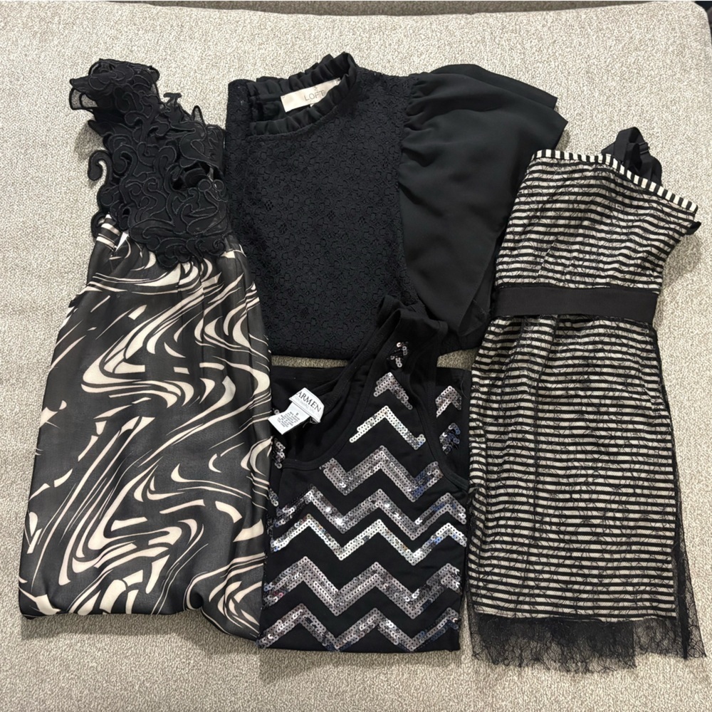Black Lace Sequin Top Bundle S 4pc Going Out Date Night Holiday Tops